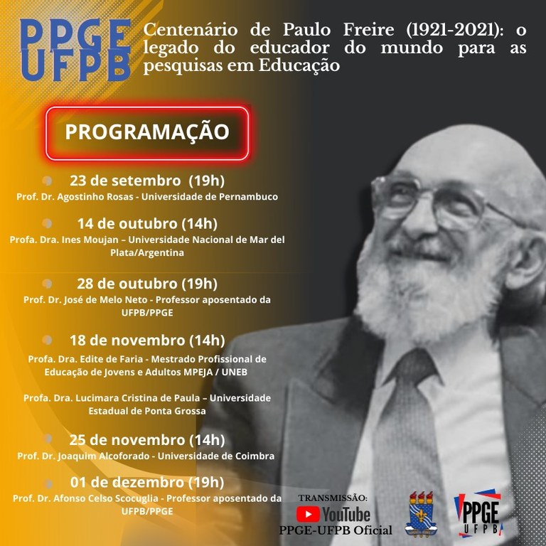 PROGRAMAÇÃO- Comemoração do Centenário do Paulo Freire