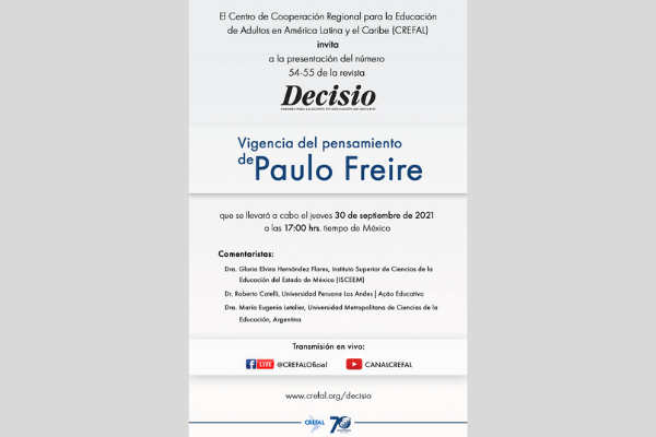 Apresentação do número 54-55 da revista Decisio - Vigencia do pensamento de Paulo Freire
